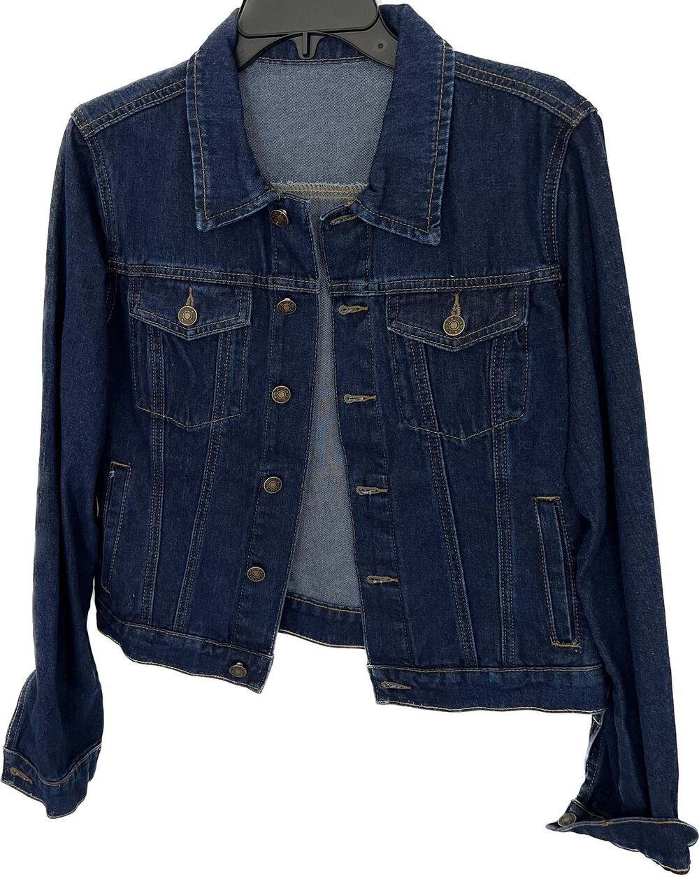 Dark Wash Blue Denim Jean Jacket Classic Button Up / Down Front Pockets